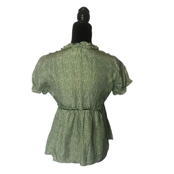 J. Crew Green Ruffle Baby Doll 100% Silk Y2K Top Size 4 - Picture 4 of 15
